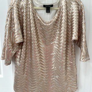White House Black Market Gold/Silver Chevron Sequin Top sz L
